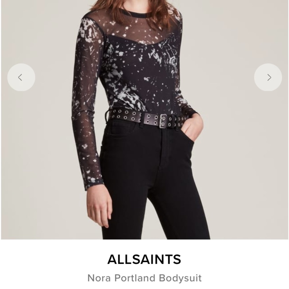NWT All saints black Portland print sheer body suit size large